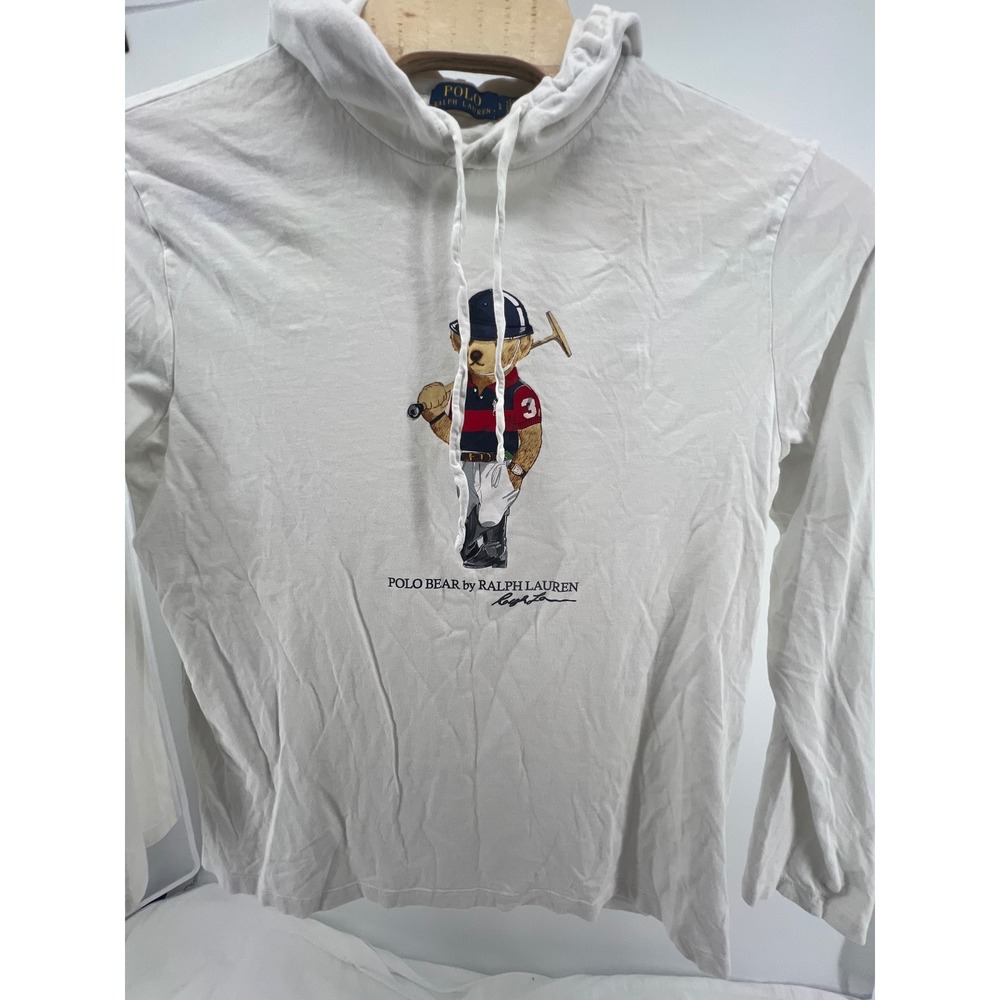 Polo Ralph Lauren Kids White Long Sleeve Polo Bear Hoodie Size L